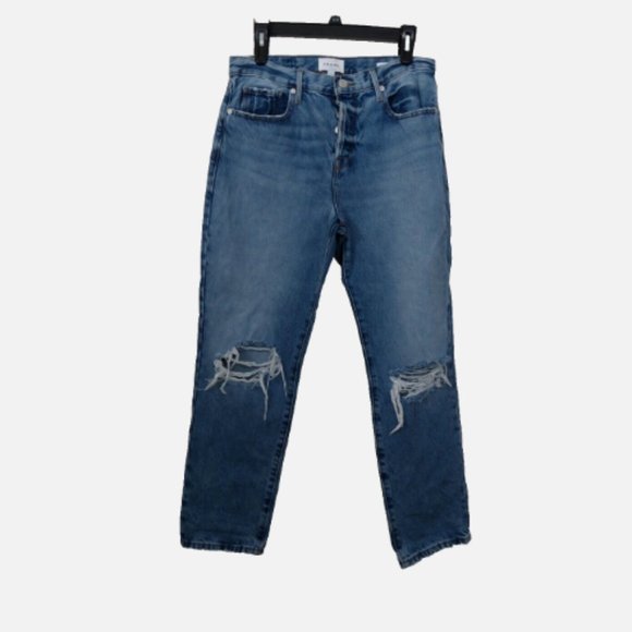 Frame size 28 Le Original High Rise Straight Leg Jeans Distressed - Picture 1 of 8